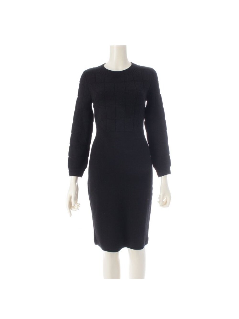 Chanel Viscose Cashmere Armor Design Crew Neck Knit Dress Black 34